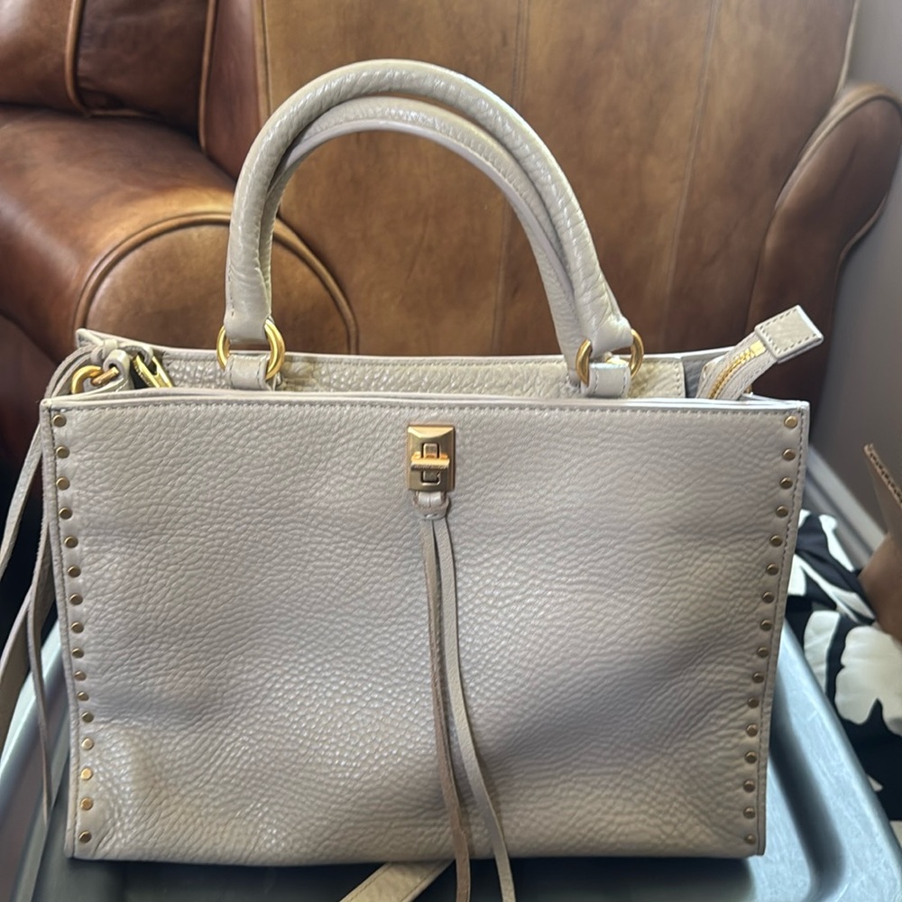 Rebecca Minkoff Darren Pebble Leather Satchel Crossbody Gold Tan